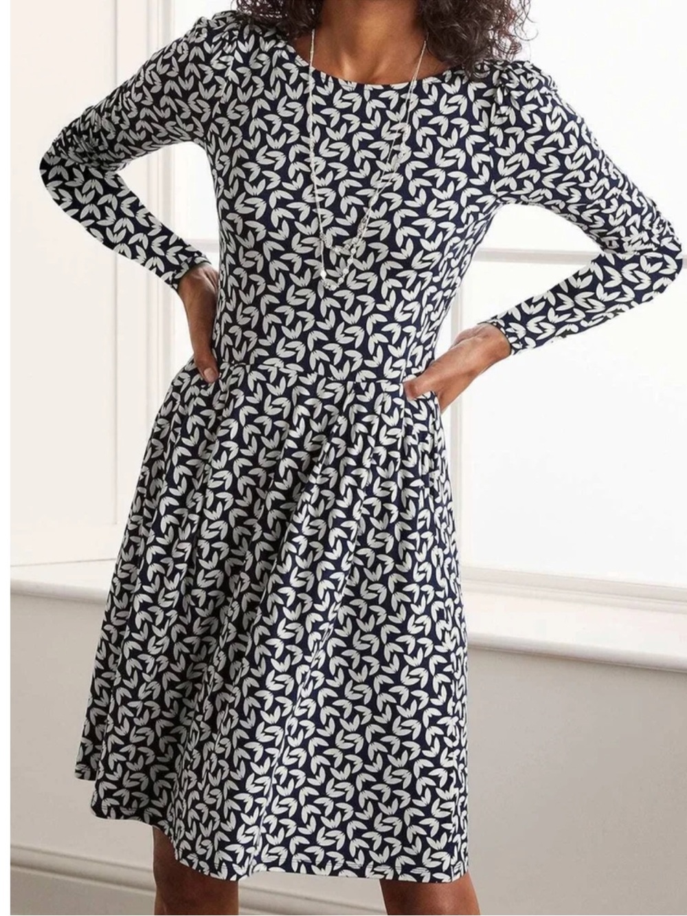 BODEN Butterfly Print Jersey Knit Dress Navy/White Size 10